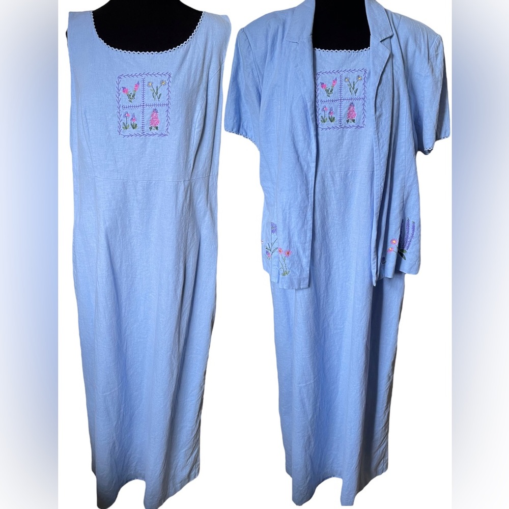 Sag Harbor Light Blue Maxi Dress with Embroidered Details